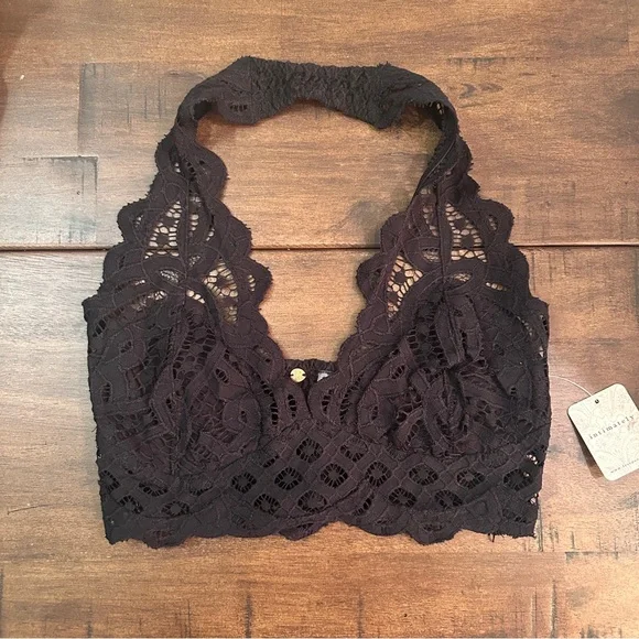🔥SALE🔥 Free People Adella Halter Bra Black Lace Small - Picture 9 of 12